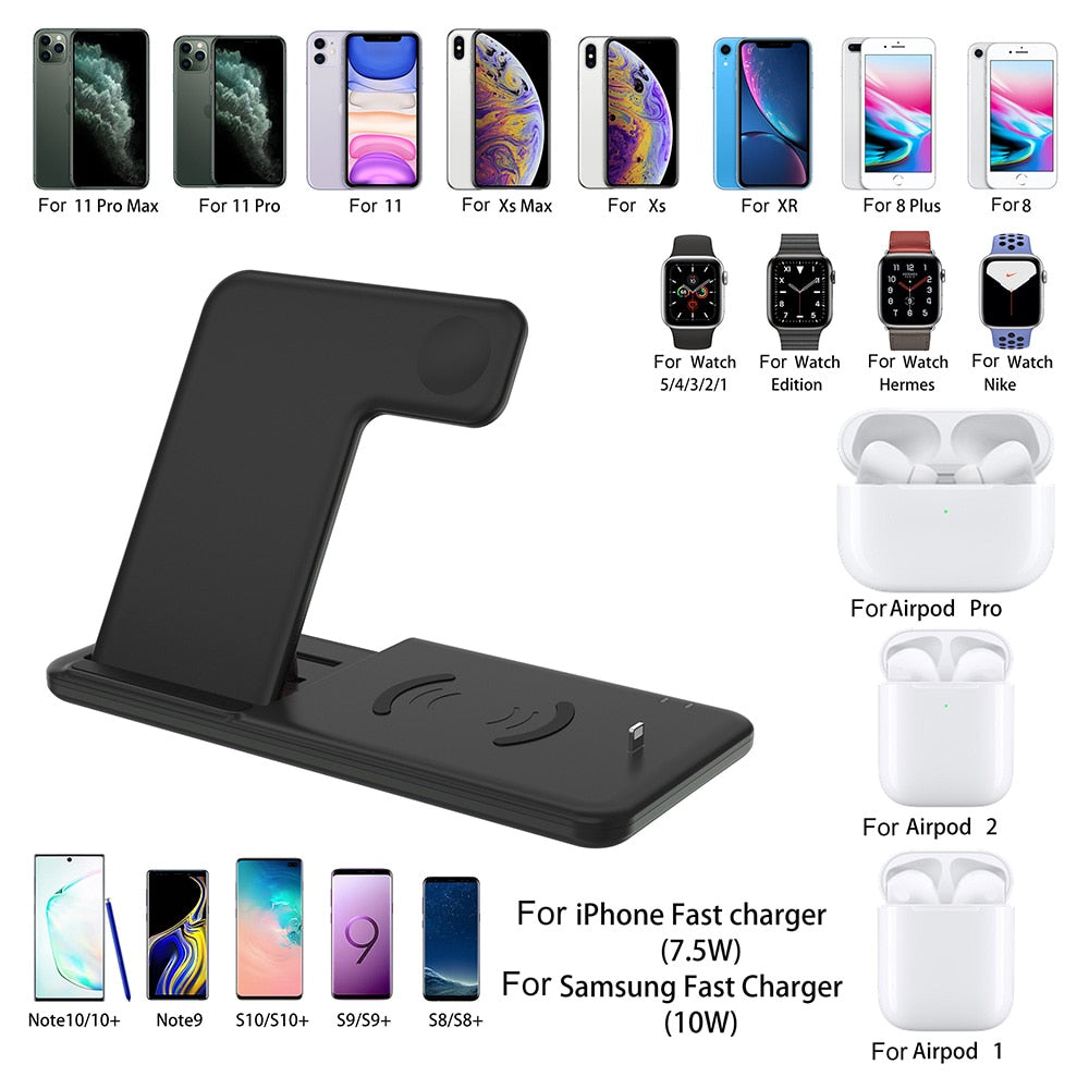 New Fast 4 in 1 Wireless Charger Stand For iPhone 14 13 12 11 8 Apple Watch Airpods