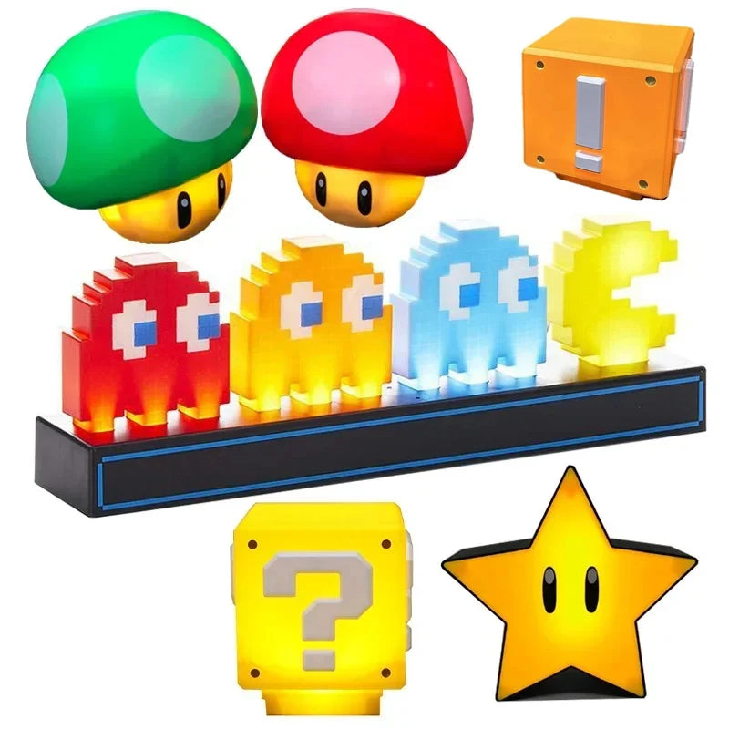 Super Mario LED Game Pixel Icon Night Light 3D Illusion Led Ghost Lamp Visual Action Figure Model Voice Control Lamp